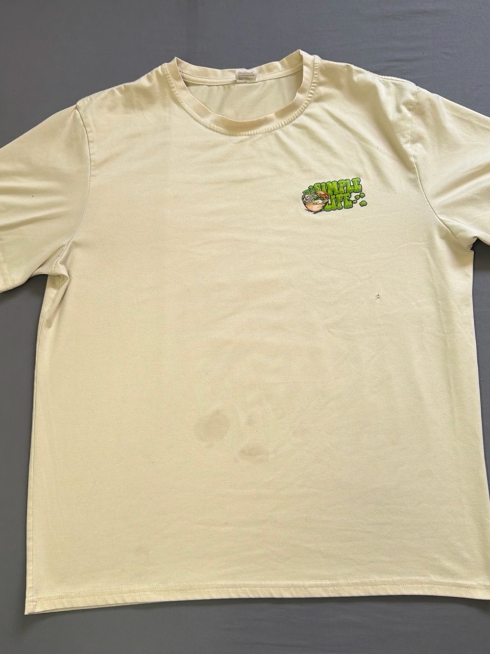 Cream Short Sleeve Graphic Tee with Green Chest Accent